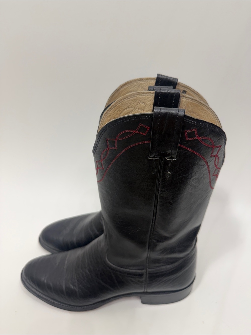 Nacona Men’s Vintage Western boots black leather red stitching size 10B